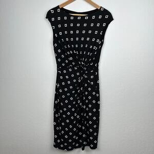 Lauren Ralph Lauren Dress Womens 6 Black White Midi Cap Short Sleeve Twist Waist